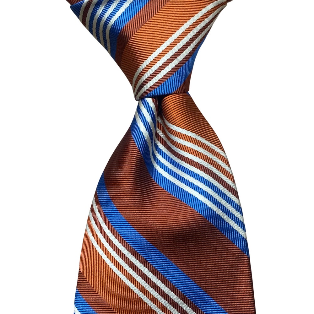 Vintage 1970s Yves Saint Laurent YSL Silk Tie Mens Orange Blue Striped USA NEW